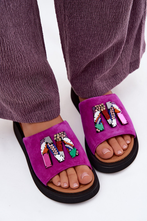 Oda Moteriškos zomšinės šlepetės su ornamentais su platforma Vinceza 66942 rožinės spalvos