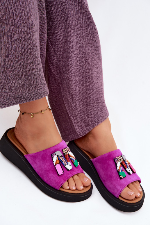 Oda Moteriškos zomšinės šlepetės su ornamentais su platforma Vinceza 66942 rožinės spalvos