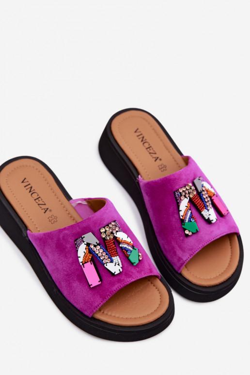 Oda Moteriškos zomšinės šlepetės su ornamentais su platforma Vinceza 66942 rožinės spalvos