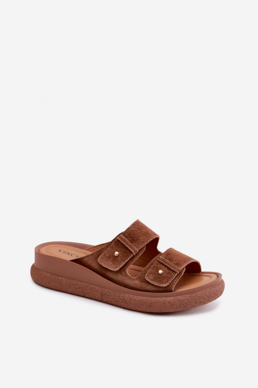 Oda Moteriškos zomšinės šlepetės su platforma Vinceza 66916 rudos spalvos