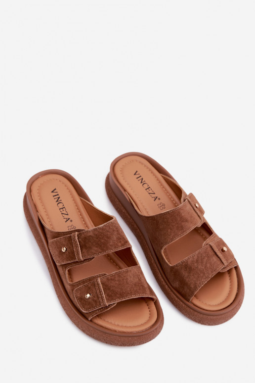 Oda Moteriškos zomšinės šlepetės su platforma Vinceza 66916 rudos spalvos