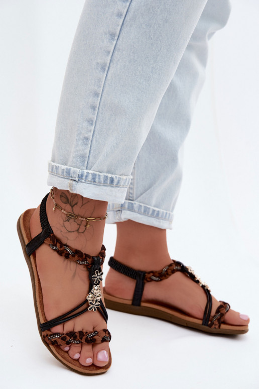 Moteriškos basutėssuPrzypinkami I Plecionymi Paskami juodos spalvos su leopardo kailio raštais Nusoreth