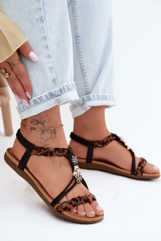 Moteriškos basutėssuPrzypinkami I Plecionymi Paskami juodos spalvos su leopardo kailio raštais Nusoreth