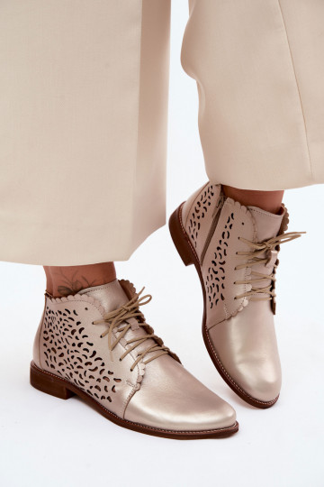 Oda Ažūriniai aulinukai su plačiais kulniukais Zazoo 4078 aukso spalvos