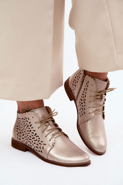 Oda Ažūriniai aulinukai su plačiais kulniukais Zazoo 4078 aukso spalvos