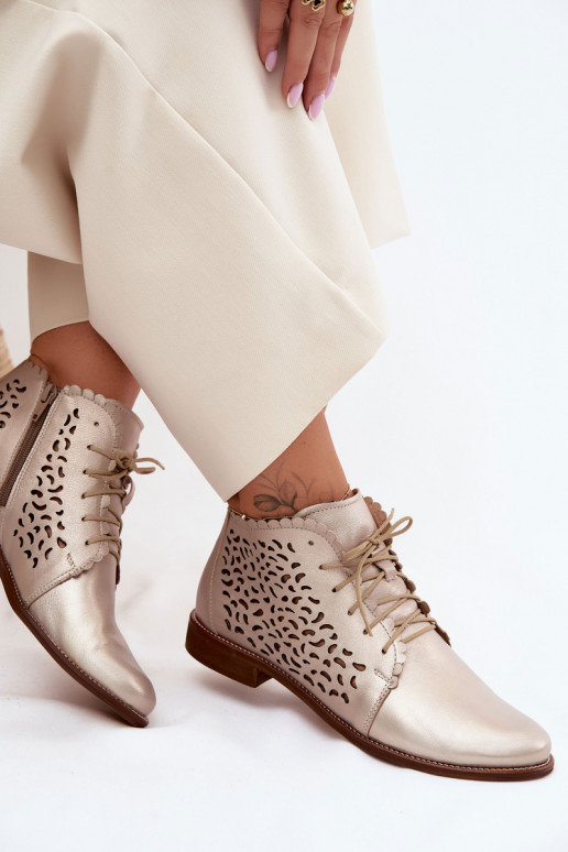 Oda Ažūriniai aulinukai su plačiais kulniukais Zazoo 4078 aukso spalvos