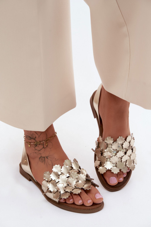 Moteriškos basutės su plačiais kulniukais Zazoo 40468 aukso spalvos