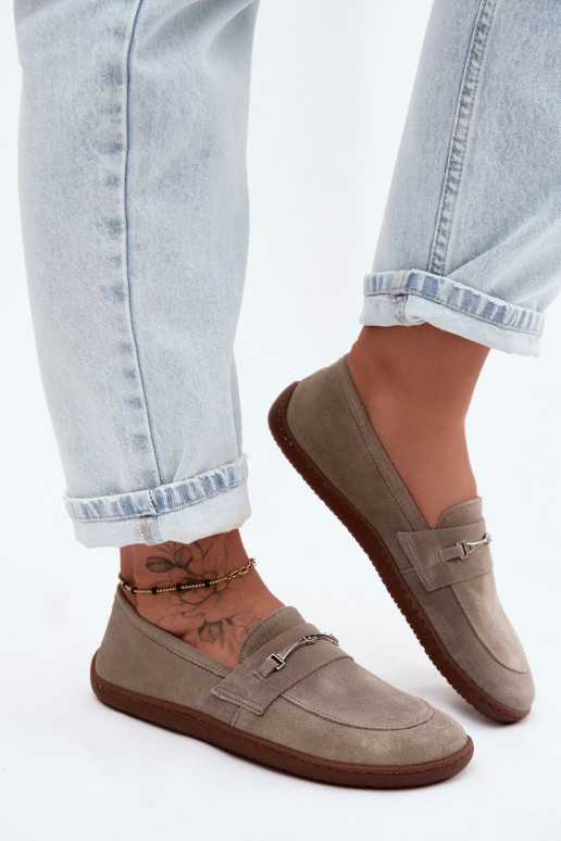 Mokasinai Barefoot iš zomšos Zazoo 322 kapučino spalvos