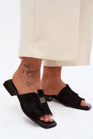 Elegantiško stiliaus Moteriškos šlepetės natūralios zomšosoĮa D&A JC61-1002 juodos spalvos 2