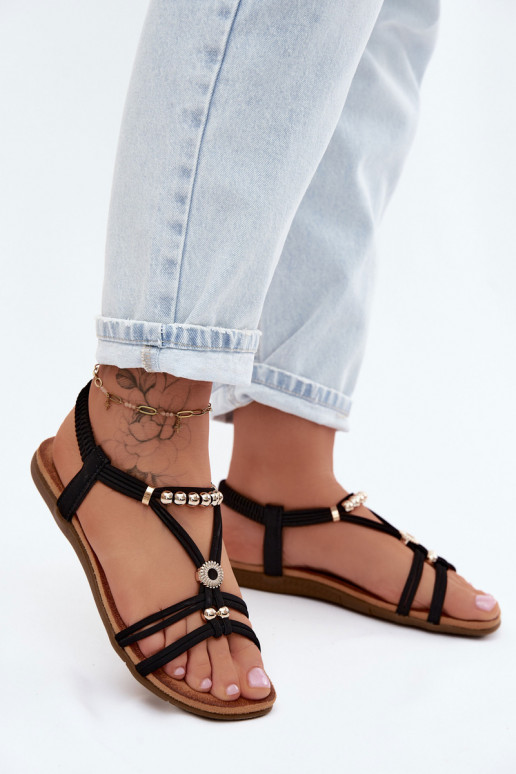 Lygiapadės basutės moterims su juostelėmis juodos spalvos Zelda