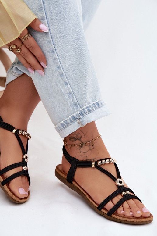 Lygiapadės basutės moterims su juostelėmis juodos spalvos Zelda