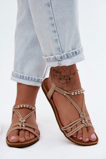 Lygiapadės basutės moterims su juostelėmis smėlio spalvos Zelda