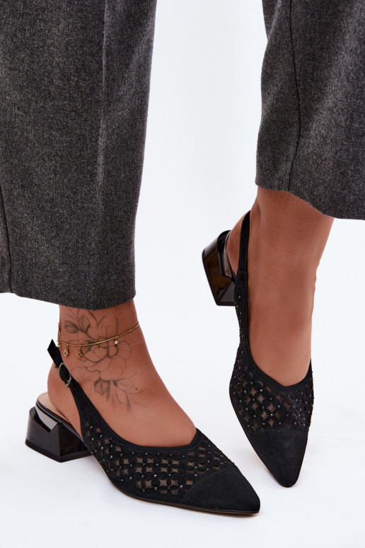 Oda Moteriškos zomšinės basutės su aužūro elementais su tinkleliu Klocke D&A CR61-3004 juodos spalvos