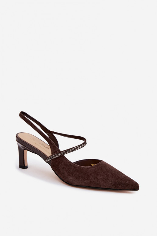 Oda Elegantiški zomšiniai aukštakulniai Ze Zdobionym Juostelėsem D&A CR61-3048 CzekoladoĮe