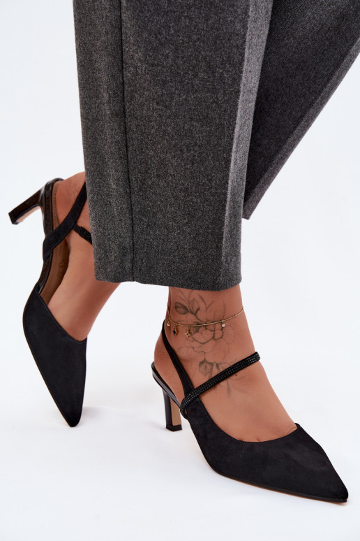 Oda Elegantiški zomšiniai aukštakulniai Ze Zdobionym Juostelėsem D&A CR61-3048 juodos spalvos