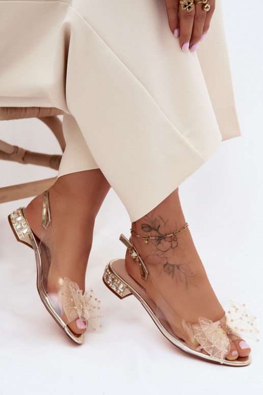 Moteriškos basutės Perregimi su kaspinais D&A MR61-9001 aukso spalvos