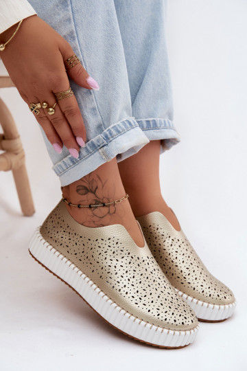 su aužūro elementais Įsispiriamo modelio batai su platforma aukso spalvos Glamma