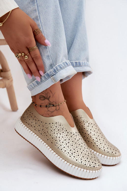 su aužūro elementais Įsispiriamo modelio batai su platforma aukso spalvos Glamma