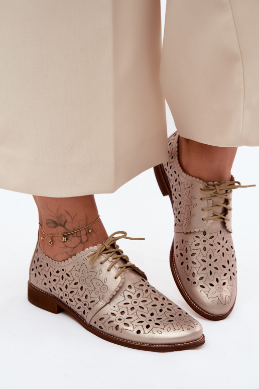 Oda batai Moteriškas su aužūro elementais su plačiais kulniukais Zazoo 4156 aukso spalvos