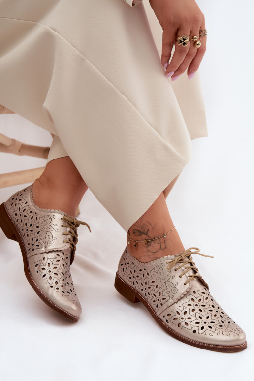 Oda batai Moteriškas su aužūro elementais su plačiais kulniukais Zazoo 4156 aukso spalvos