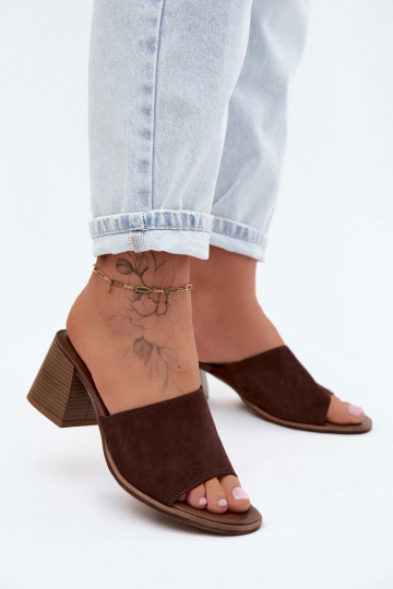 Oda Moteriškos zomšinės šlepetės su kulniukais Zazoo 40519 CzekoladoĮe