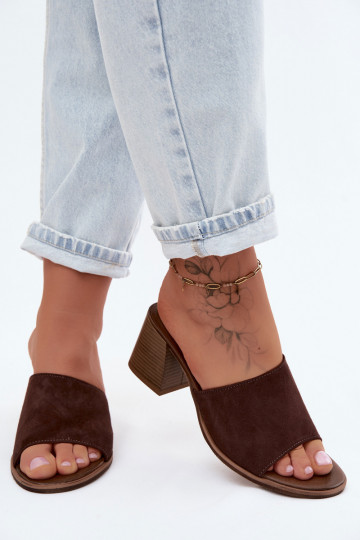 Oda Moteriškos zomšinės šlepetės su kulniukais Zazoo 40519 CzekoladoĮe 2