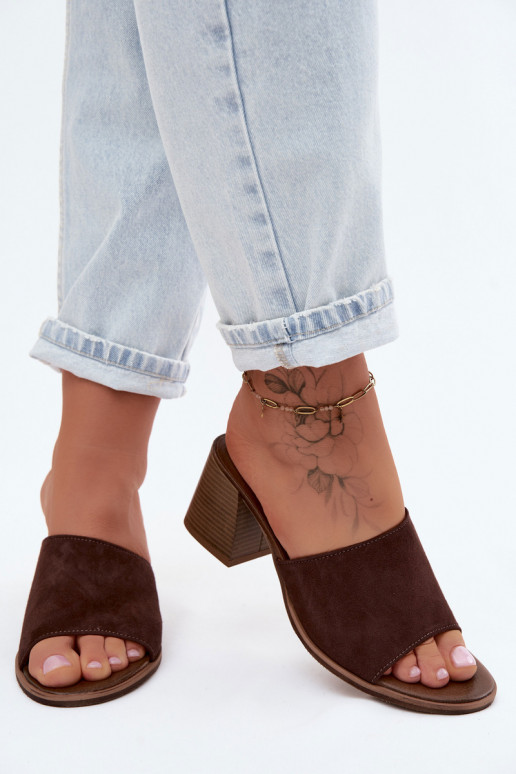 Oda Moteriškos zomšinės šlepetės su kulniukais Zazoo 40519 CzekoladoĮe