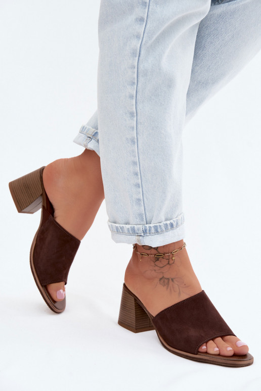 Oda Moteriškos zomšinės šlepetės su kulniukais Zazoo 40519 CzekoladoĮe