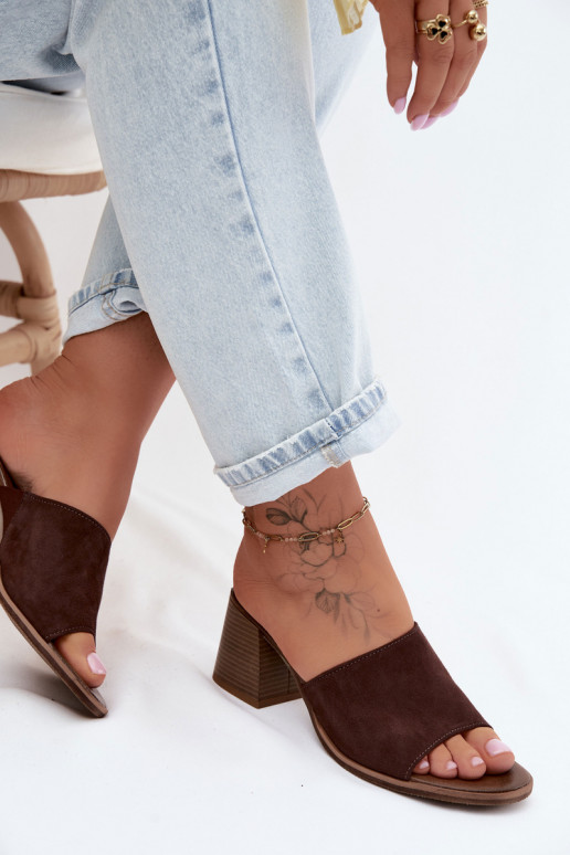 Oda Moteriškos zomšinės šlepetės su kulniukais Zazoo 40519 CzekoladoĮe