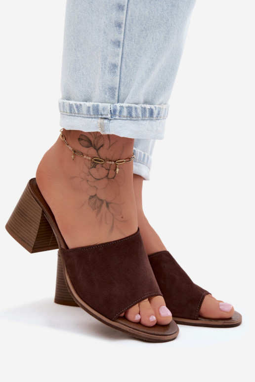 Oda Moteriškos zomšinės šlepetės su kulniukais Zazoo 40519 CzekoladoĮe