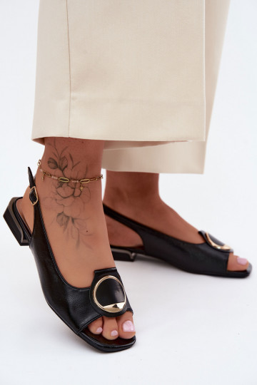 Moteriškos basutės su plačiais kulniukais su ornamentais juodos spalvos Glima 2