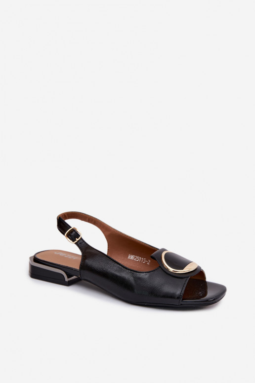 Moteriškos basutės su plačiais kulniukais su ornamentais juodos spalvos Glima