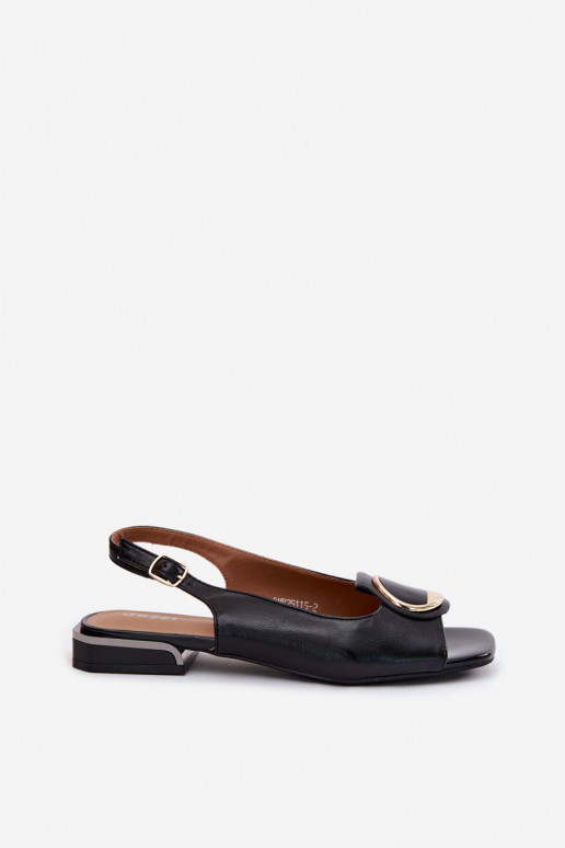 Moteriškos basutės su plačiais kulniukais su ornamentais juodos spalvos Glima