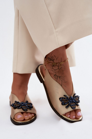 su blizgesiu Moteriškos basutės su ornamentais lygiapadžiai aukso spalvos Russona