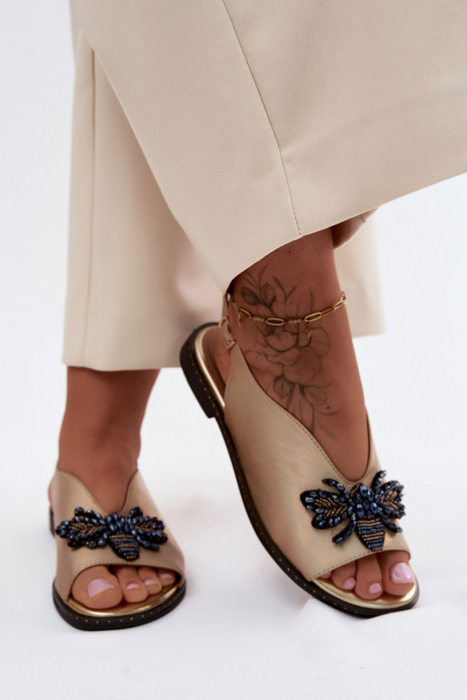 su blizgesiu Moteriškos basutės su ornamentais lygiapadžiai aukso spalvos Russona