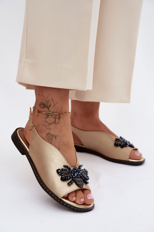 su blizgesiu Moteriškos basutės su ornamentais lygiapadžiai aukso spalvos Russona