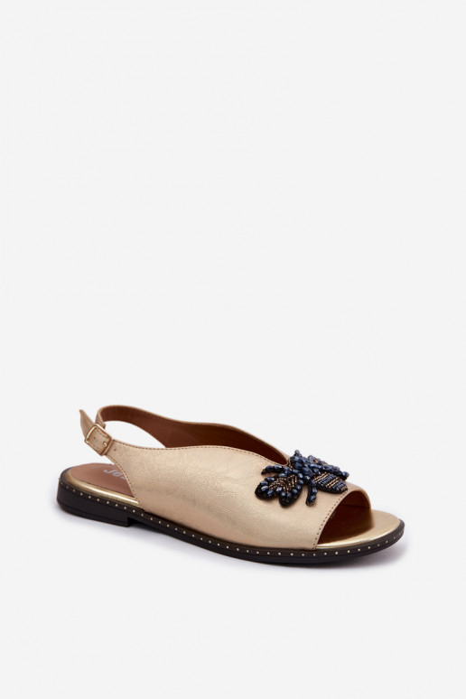 su blizgesiu Moteriškos basutės su ornamentais lygiapadžiai aukso spalvos Russona