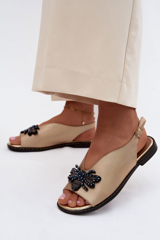 su blizgesiu Moteriškos basutės su ornamentais lygiapadžiai aukso spalvos Russona