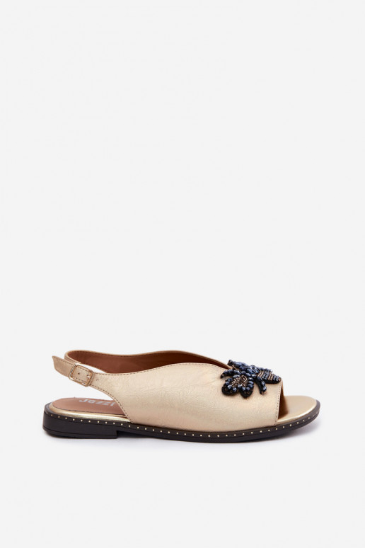 su blizgesiu Moteriškos basutės su ornamentais lygiapadžiai aukso spalvos Russona