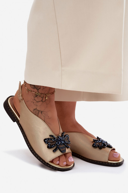 su blizgesiu Moteriškos basutės su ornamentais lygiapadžiai aukso spalvos Russona