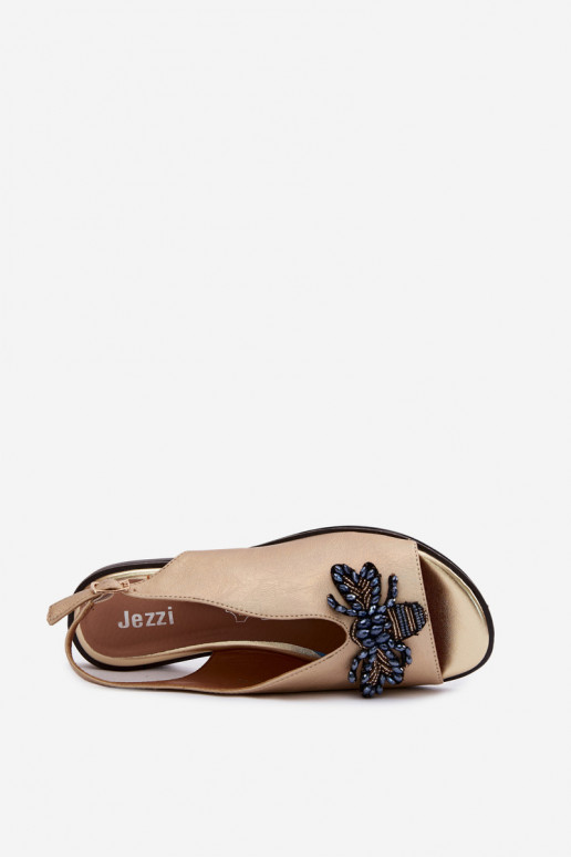 su blizgesiu Moteriškos basutės su ornamentais lygiapadžiai aukso spalvos Russona