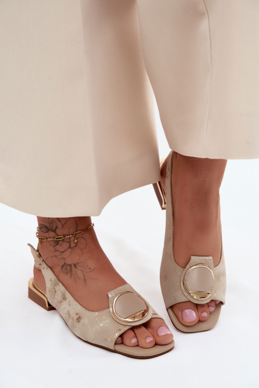 Moteriškos basutės su plačiais kulniukais su ornamentais aukso spalvos Glima