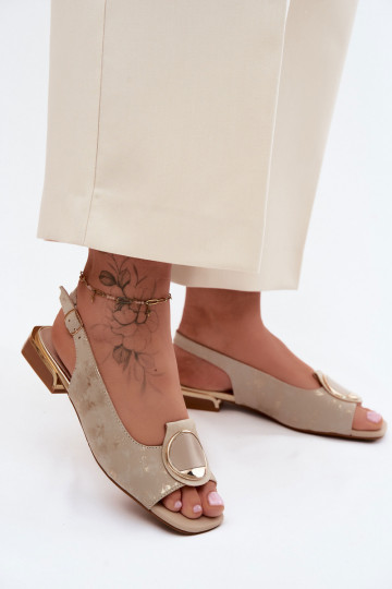 Moteriškos basutės su plačiais kulniukais su ornamentais aukso spalvos Glima 2