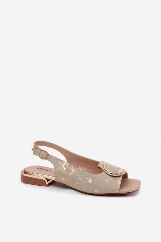 Moteriškos basutės su plačiais kulniukais su ornamentais aukso spalvos Glima