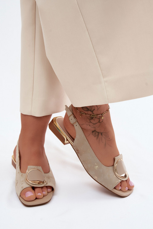 Moteriškos basutės su plačiais kulniukais su ornamentais aukso spalvos Glima