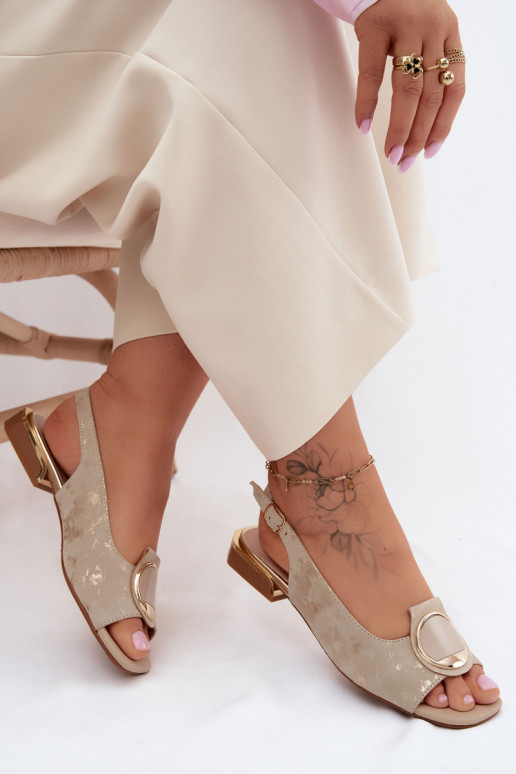 Moteriškos basutės su plačiais kulniukais su ornamentais aukso spalvos Glima