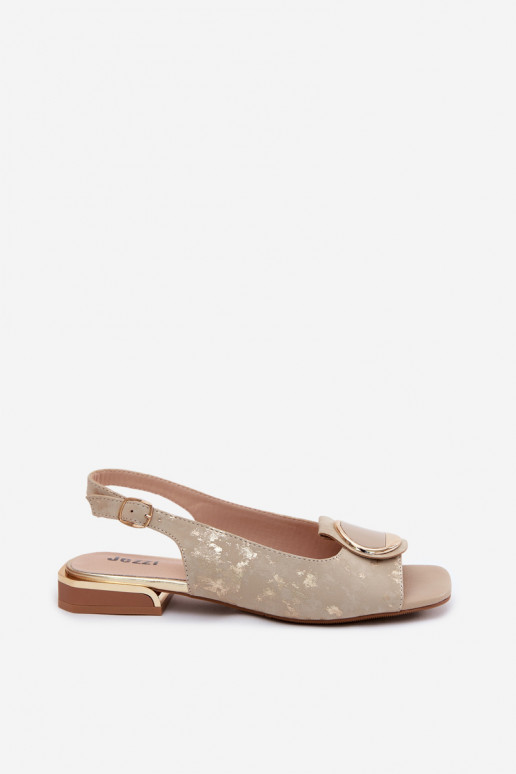 Moteriškos basutės su plačiais kulniukais su ornamentais aukso spalvos Glima