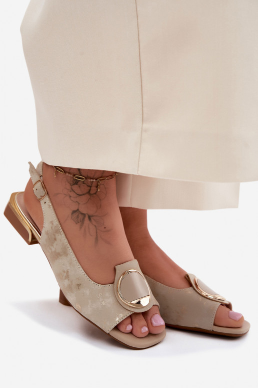 Moteriškos basutės su plačiais kulniukais su ornamentais aukso spalvos Glima