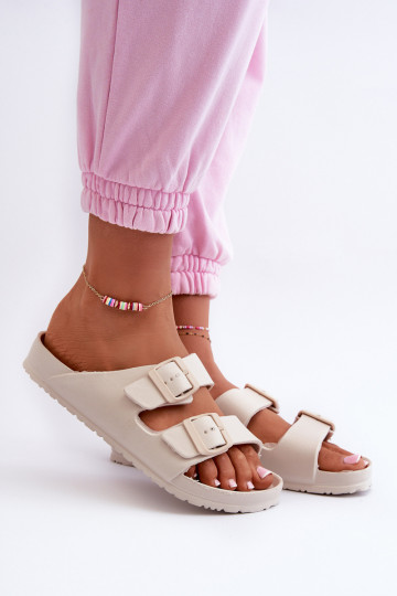 Moteriški šlepetės su putplasčiu su sagtimis smėlio spalvos Luciene 2