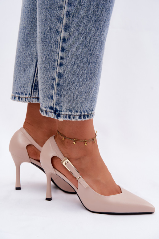 Aukštakulniai bateliai su išpjovomis ir sagtimis Vinceza 62288 smėlio spalvos